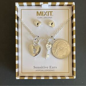 Mixit Silver Heart and Key Jewelry Set